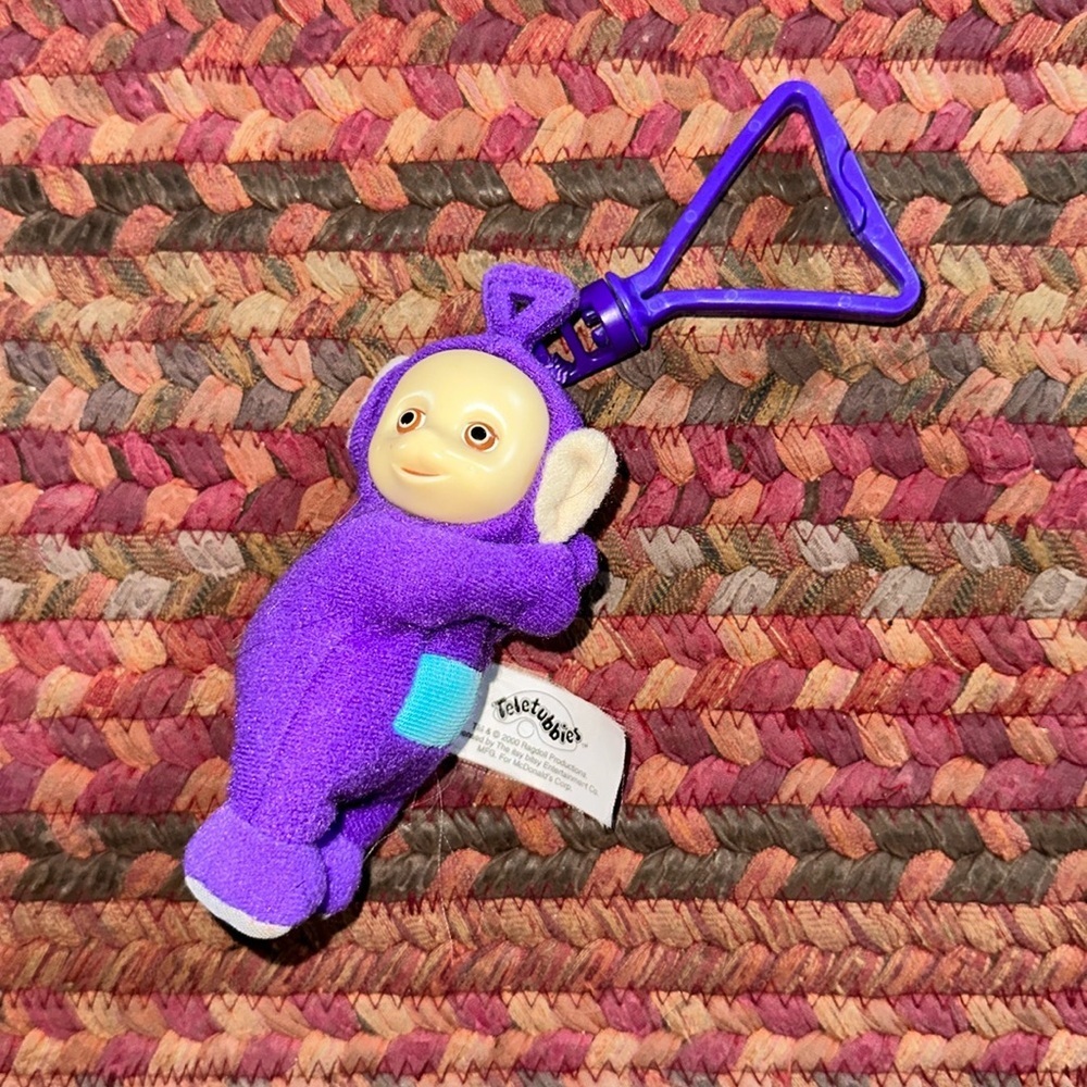 VTG 2000 AUTHNETIC TELETUBBIES TINKY WINKY PURPLE KEYCHAIN BAG CHARM CLIP ON